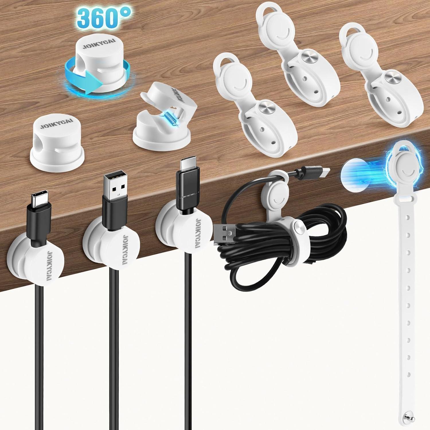 6 Sujetadores de Cables Rotativos JOIKYCAI + 5 Lazos Magnéticos