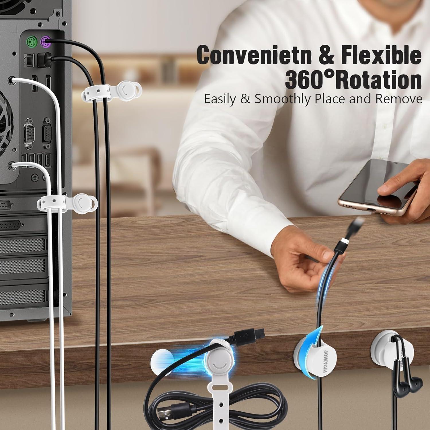 6 Sujetadores de Cables Rotativos JOIKYCAI + 5 Lazos Magnéticos