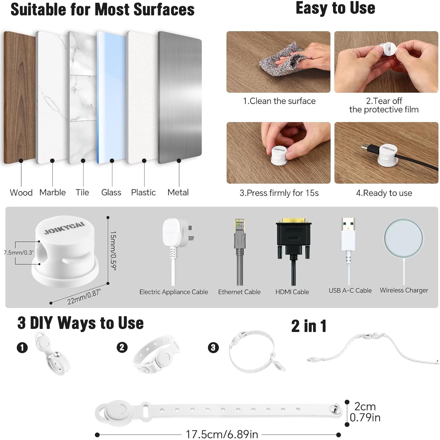 6 Sujetadores de Cables Rotativos JOIKYCAI + 5 Lazos Magnéticos