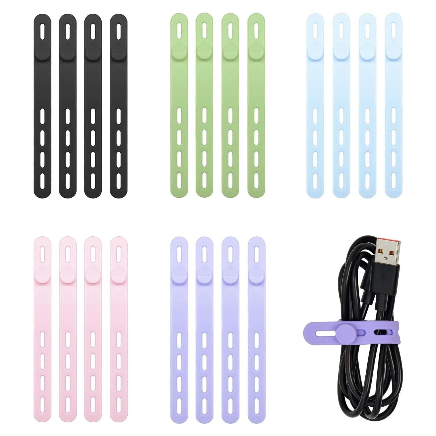 Bridas de Silicona Objuni 20 Pcs para Cables de Datos 13.97 cm