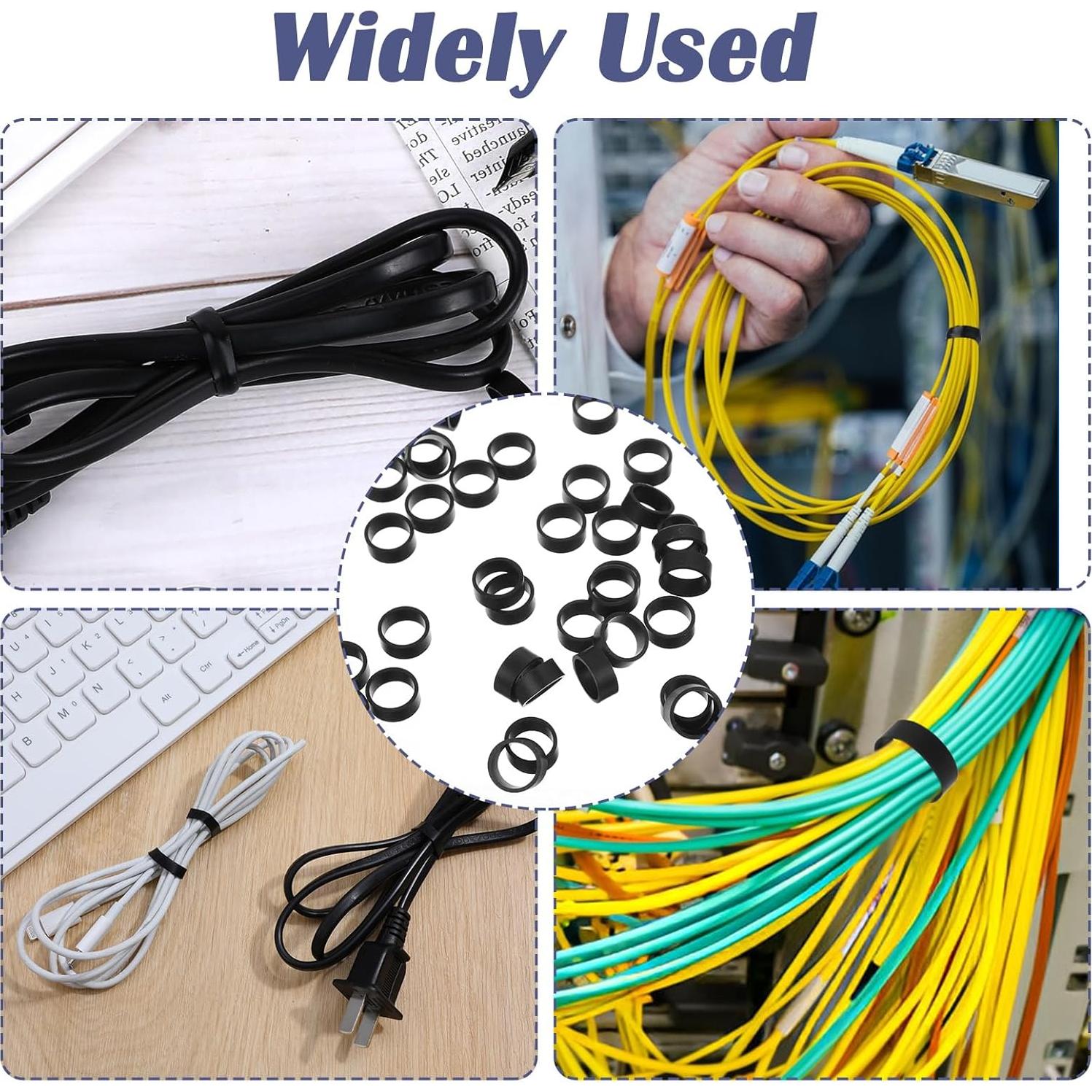 300 Sujetadores de Cable de Silicona Teaaha, Negro, 12 mm