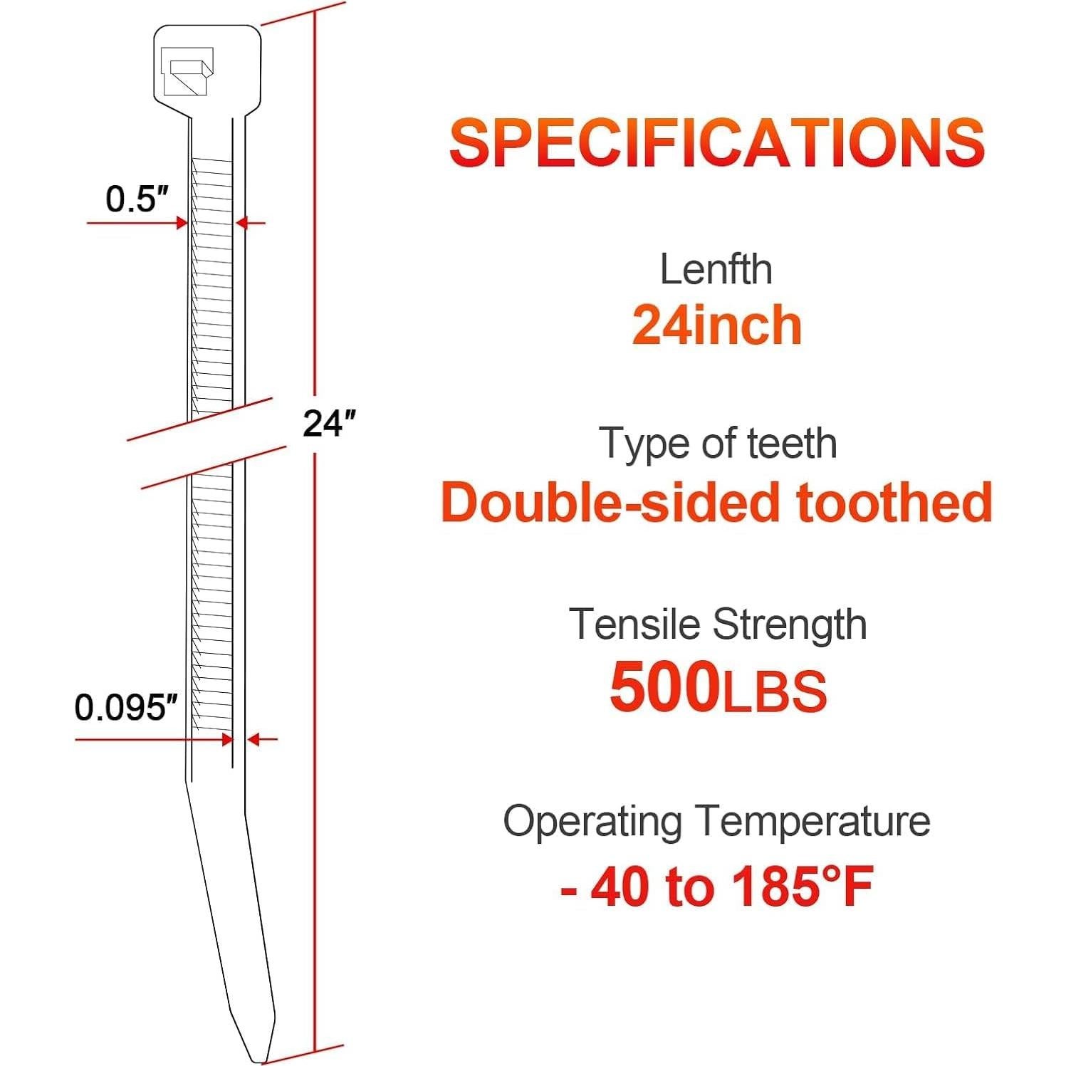Bridas de Nylon PA66 Doubtie 24" 60 Piezas 500LBS Resistentes