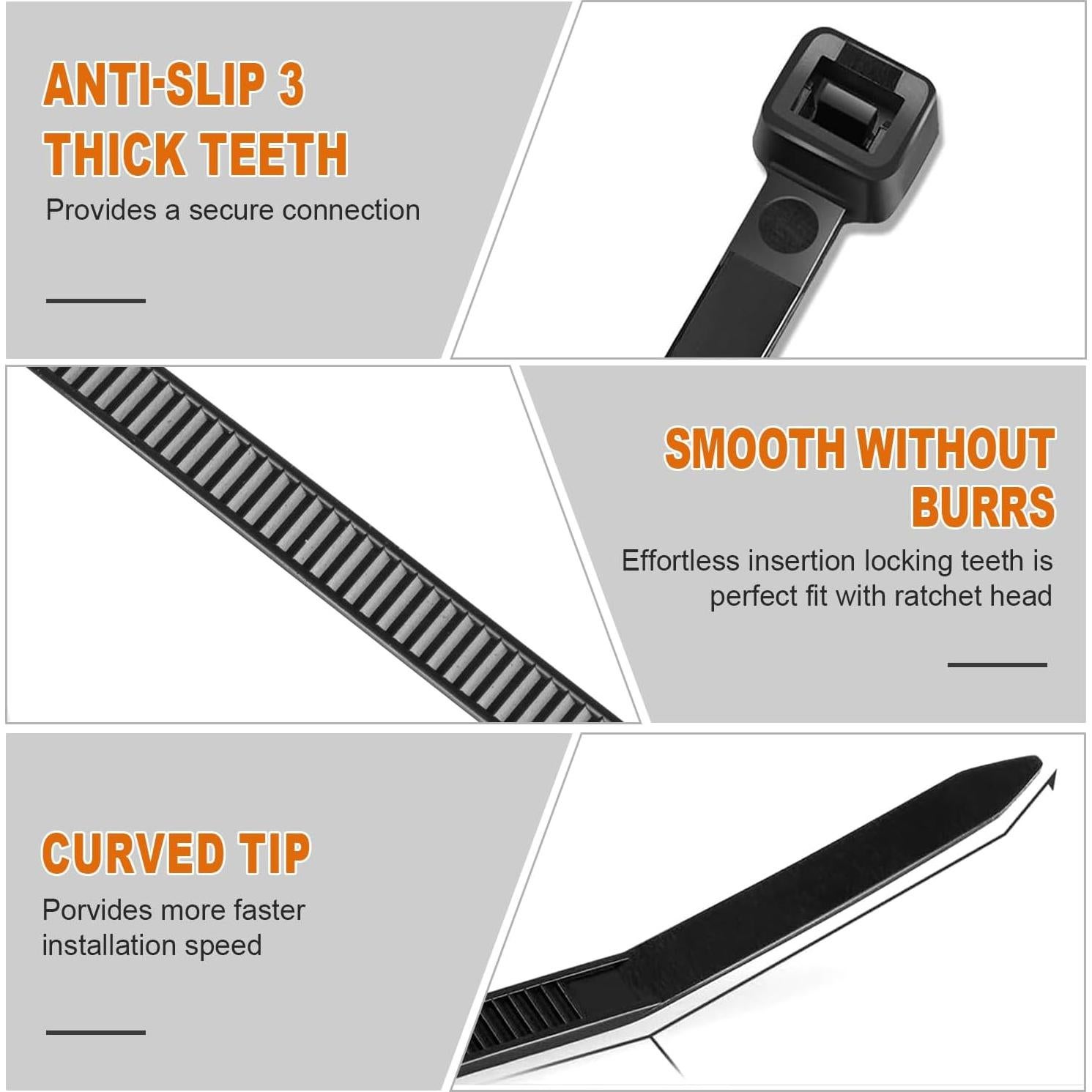 Bridas de Nylon RAZCC 1200pcs 8" Negras 70lb Resistencia