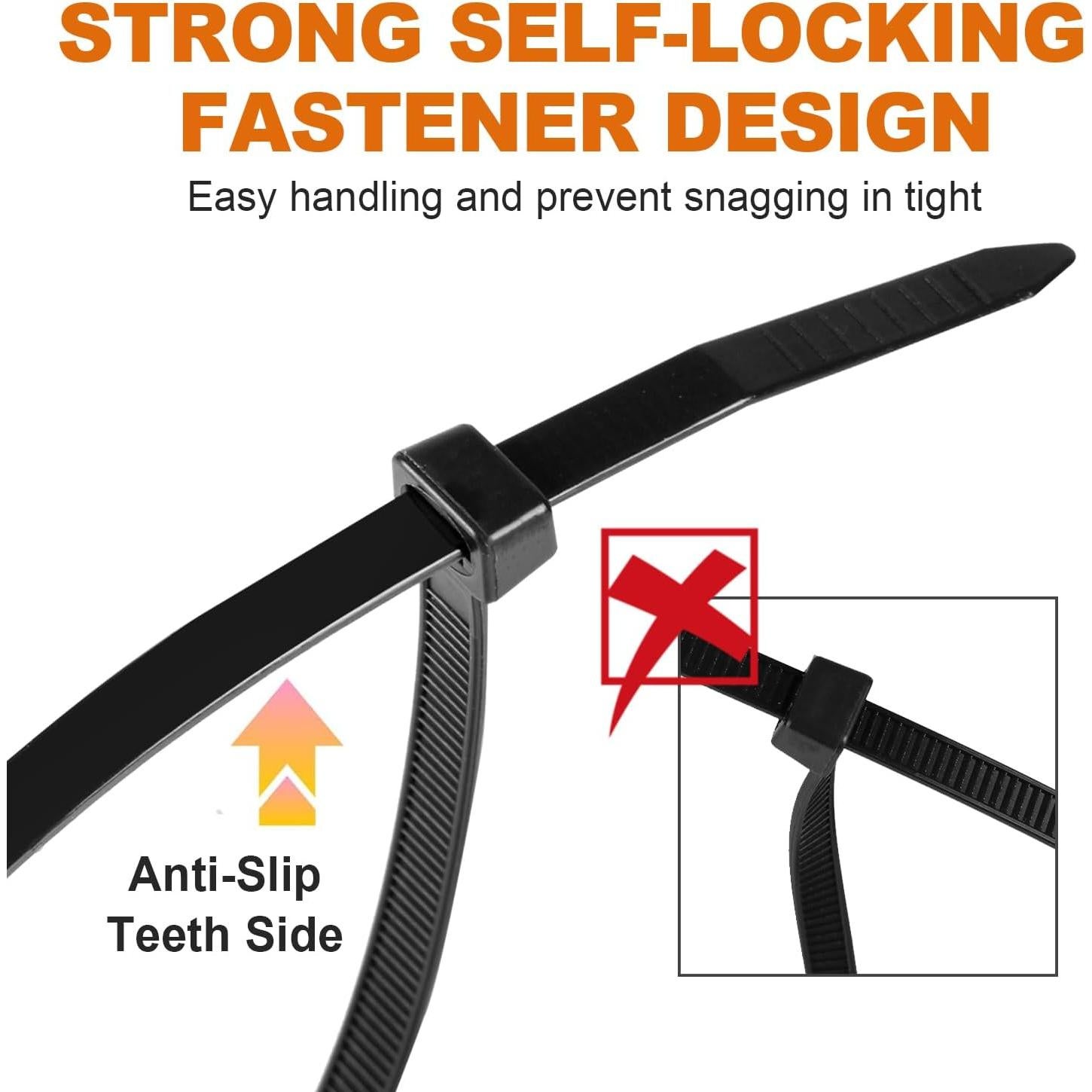 Bridas de Nylon RAZCC 1200pcs 8" Negras 70lb Resistencia