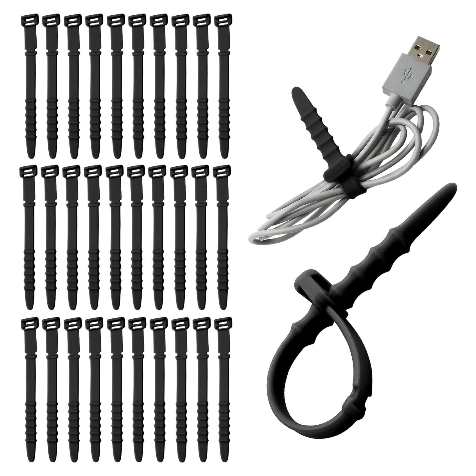 30 Sujetadores de Silicona Litoexpe 11.43 cm Reutilizables Negro