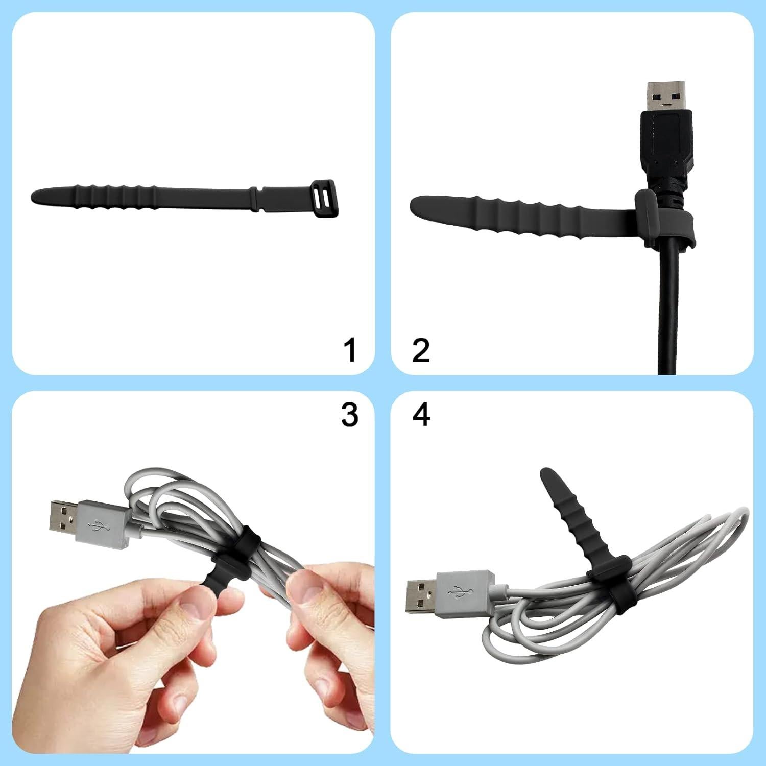 30 Sujetadores de Silicona Litoexpe 11.43 cm Reutilizables Negro