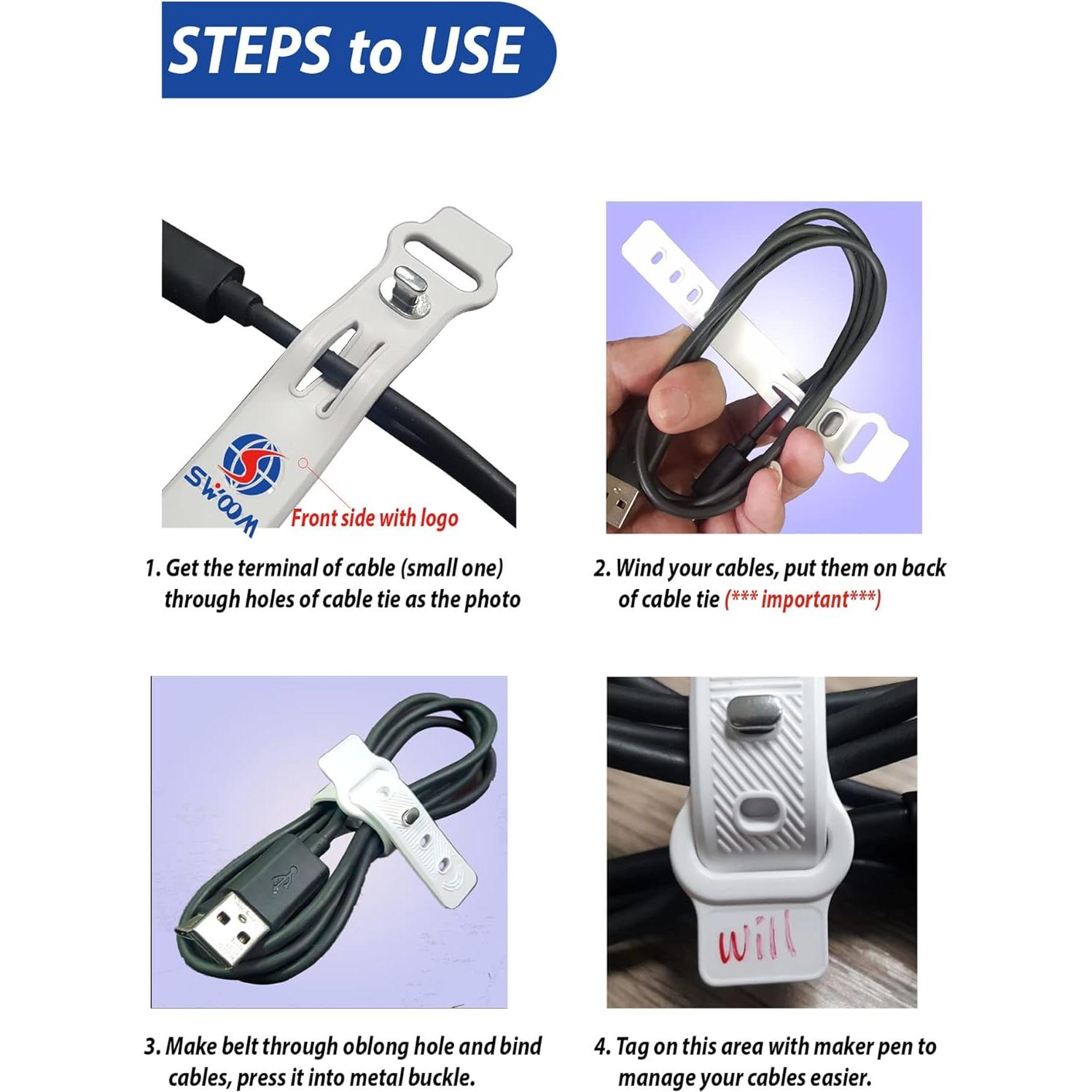 Bridas de Silicona SWOOM para Gestión de Cables - 2 Piezas