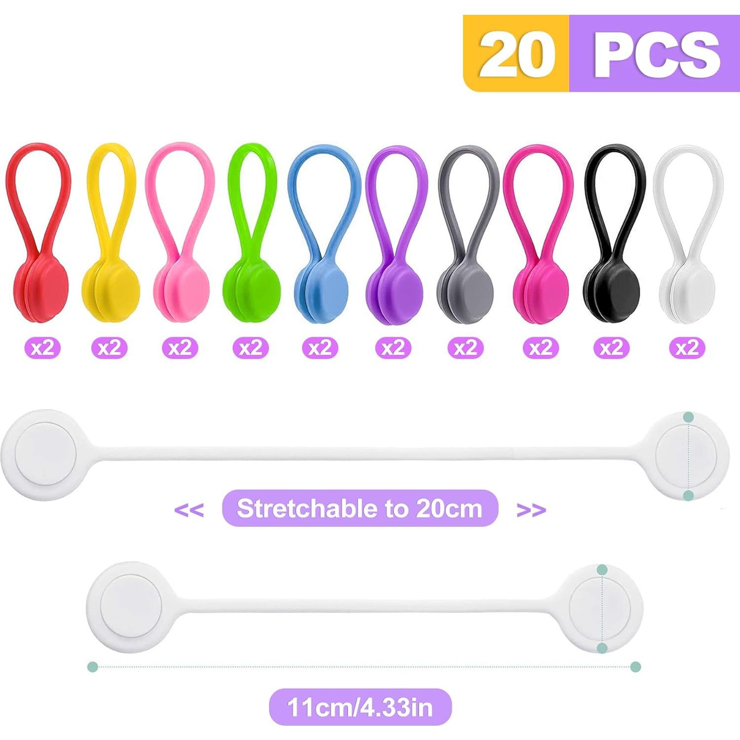 20 Correas de Cable Magnéticas ZeriLion de Silicona Reutilizables