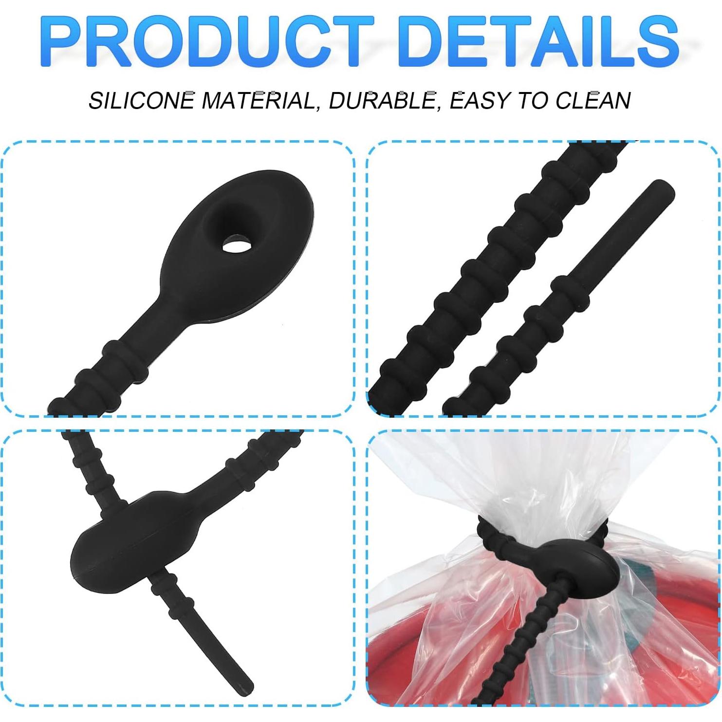 MECCANIXITY 20 Pack Silicone Cable Ties 6 Inch Reusable Zip Ties Silicone Twist Ties for Home Office Kitchen Organizer Food Bag Cord Key Management Black