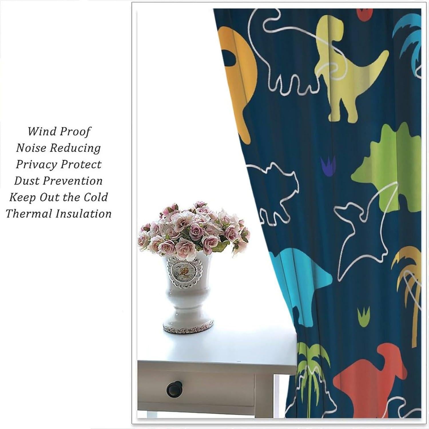 Cortinas de Dinosaurios ShiTingYu 53x114 cm 2 Paneles