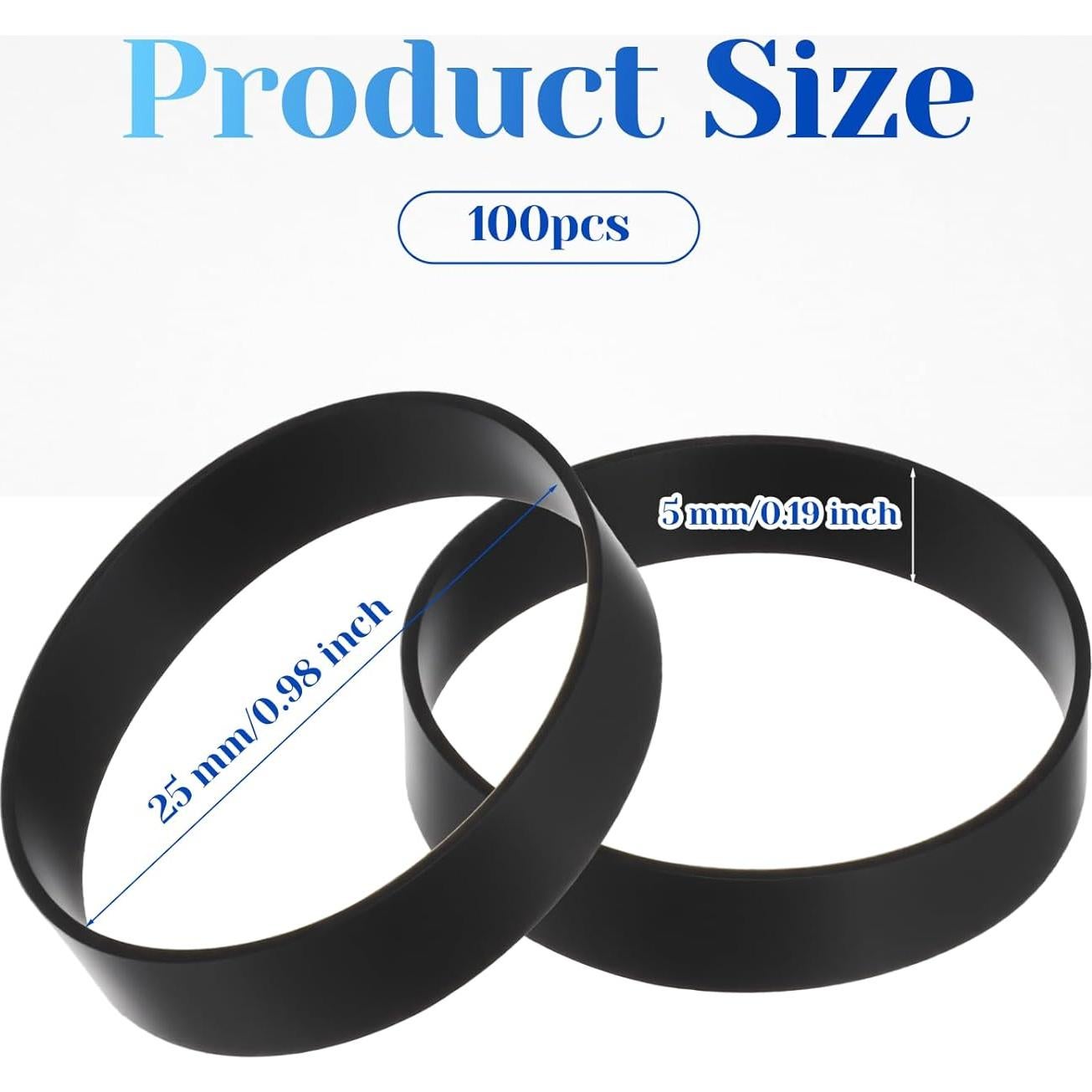 100 Bandas de Goma Negras de Silicona 25mm Reutilizables