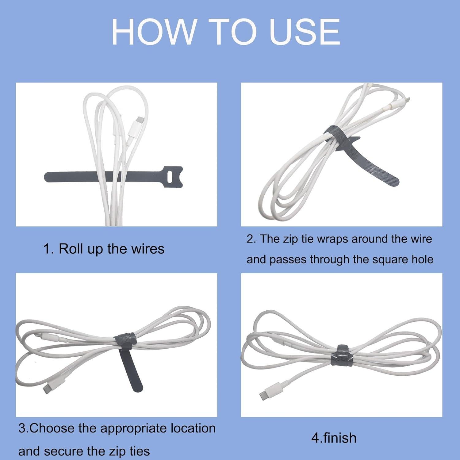 100 Sujetadores de Cable Reutilizables BGCLOUD 15 cm Negro