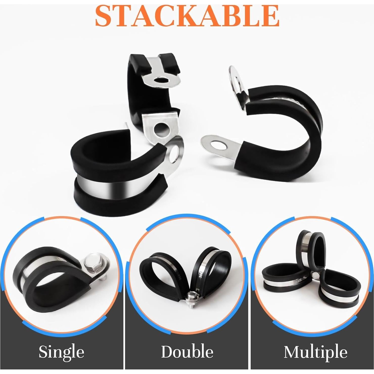 50 Abrazaderas de Cable 1" Acero Inoxidable UCANVIN con Goma