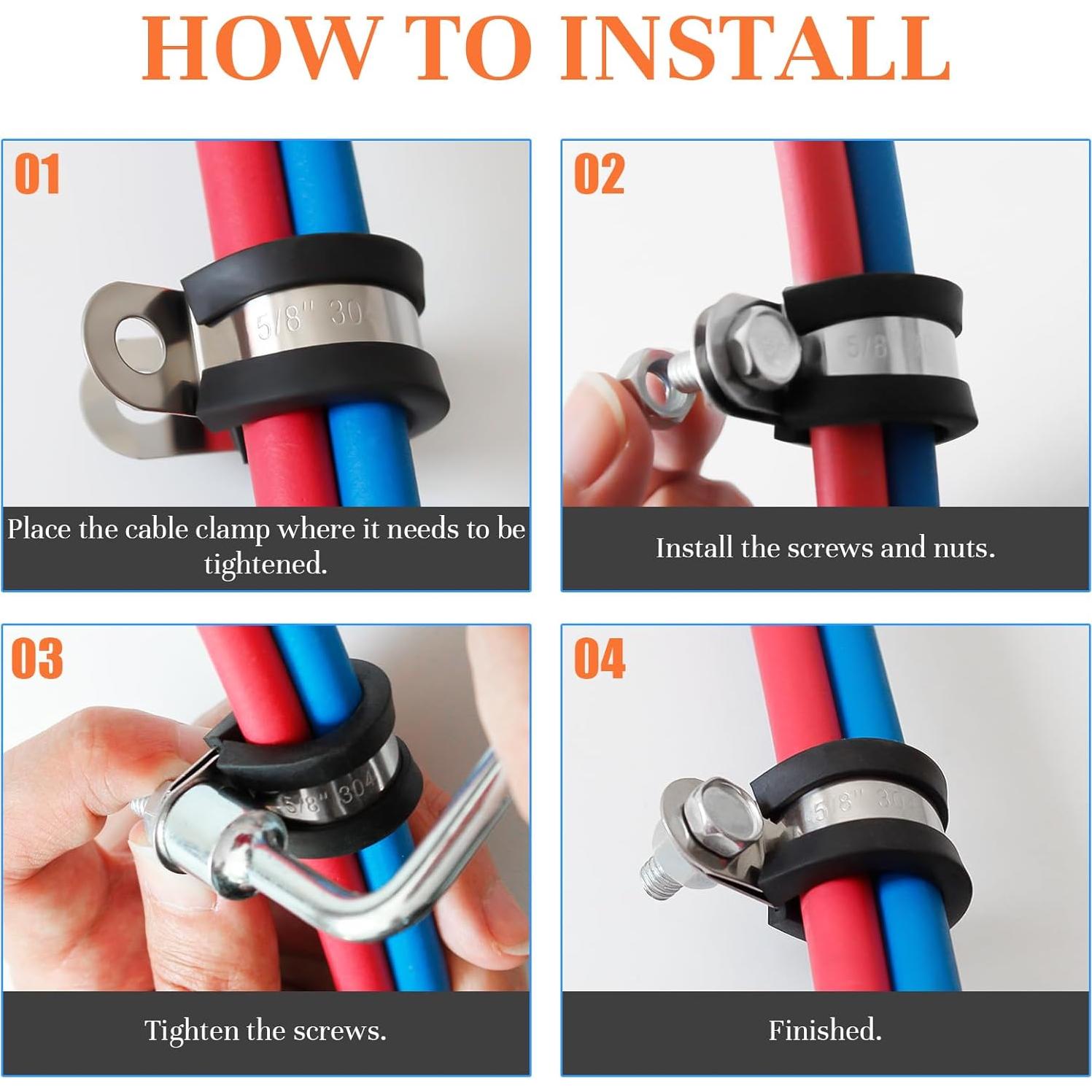 50 Abrazaderas de Cable 1" Acero Inoxidable UCANVIN con Goma