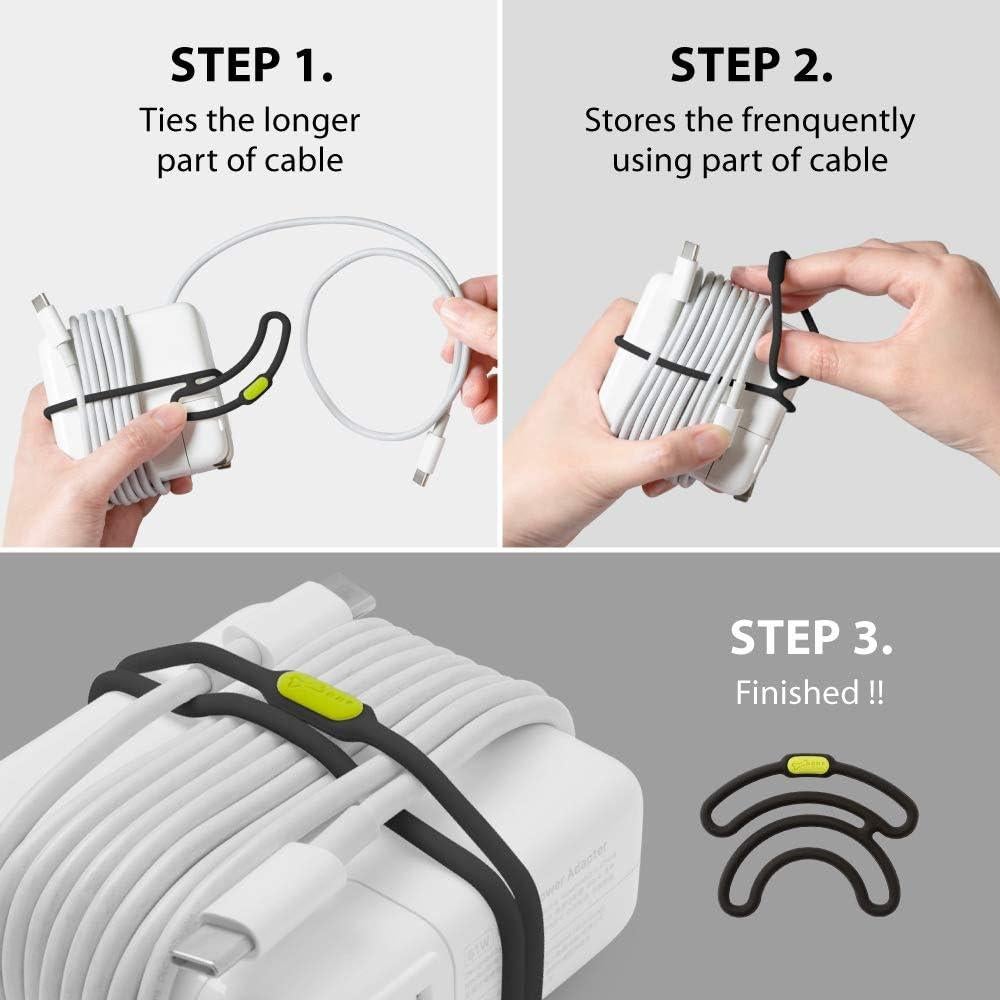 Organizador de Cables BONE - Banda Dual de Silicona 3 Pzs