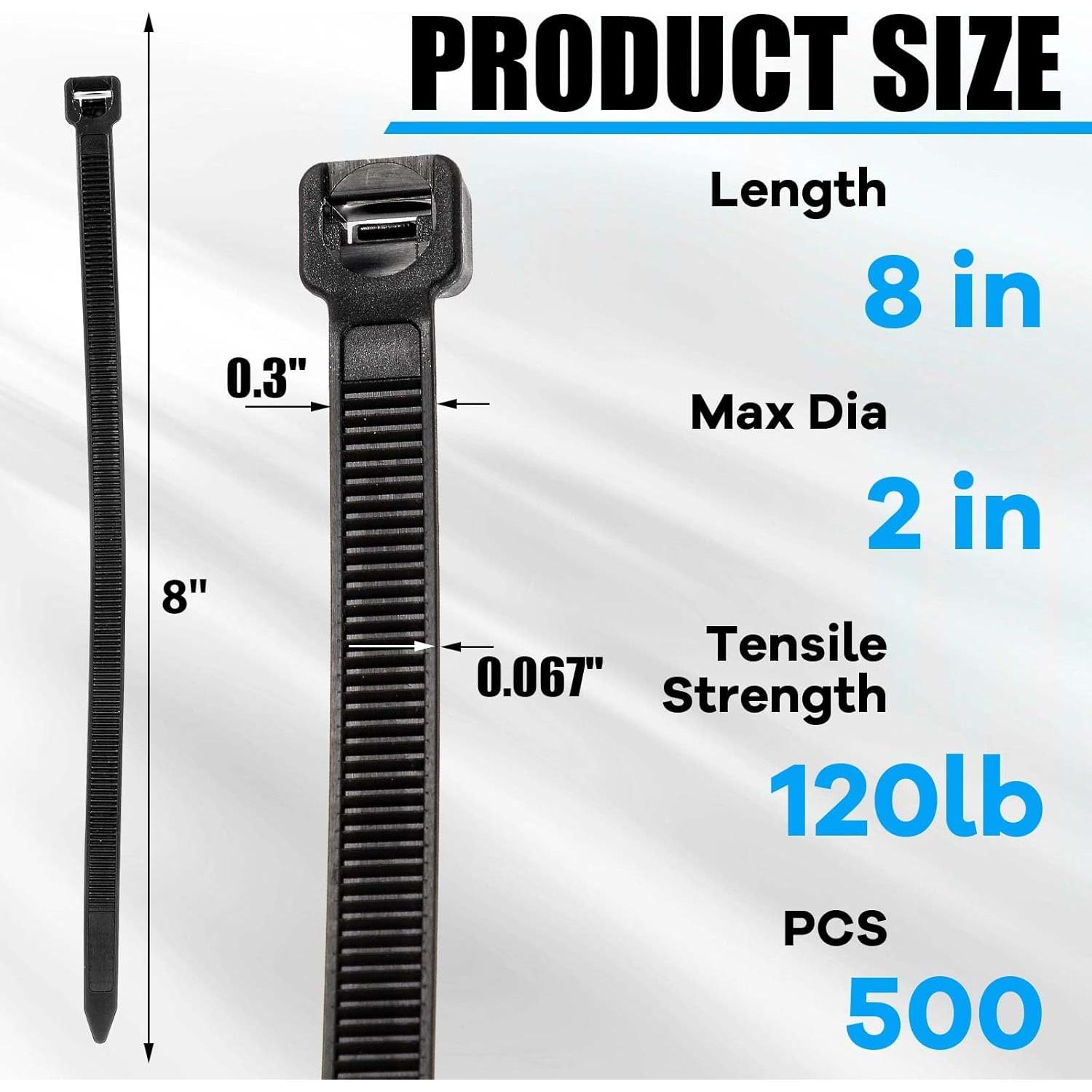 500 Bridas de Plástico Pesadas Reallnaive 20.32 cm Nylon Negro