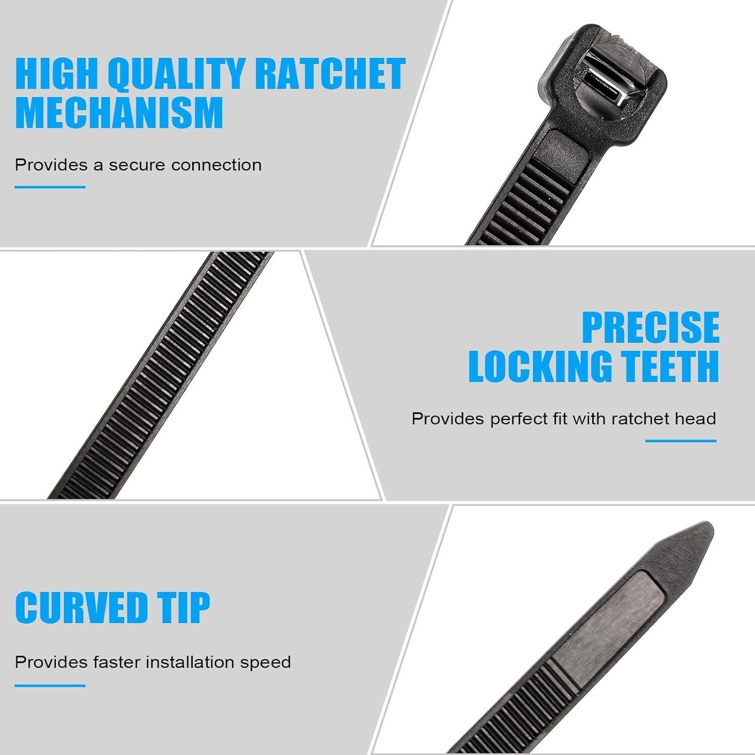 500 Bridas de Plástico Pesadas Reallnaive 20.32 cm Nylon Negro