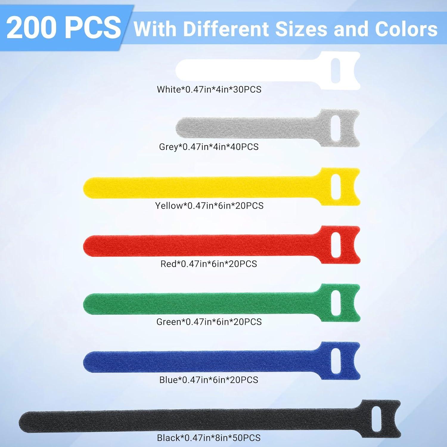 200 Sujetadores de Cable Reutilizables VZZNN Multicolor 4-6-8cm