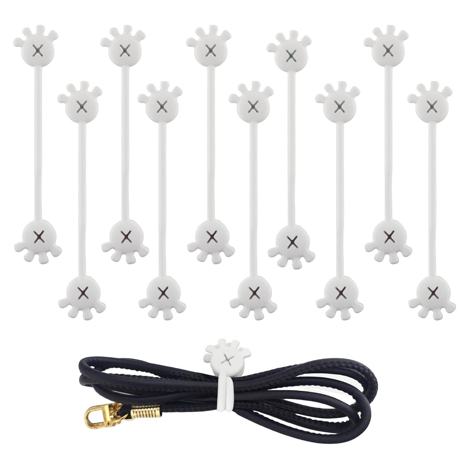 Lilaly 10 Pcs Silicone Cable Ties Versatile Silicone Cord Organizer Straps Reusable Cute Palm Shaped Silicone Cable Straps Thread Organizer, White