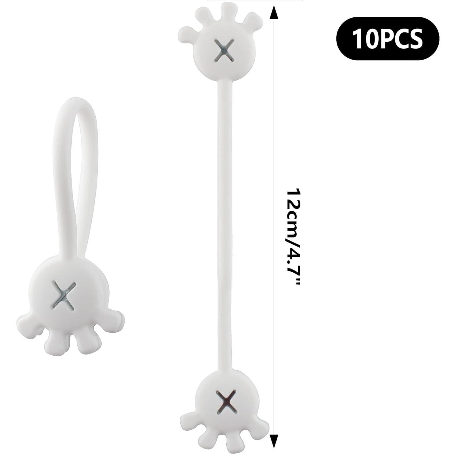 Lilaly 10 Pcs Silicone Cable Ties Versatile Silicone Cord Organizer Straps Reusable Cute Palm Shaped Silicone Cable Straps Thread Organizer, White
