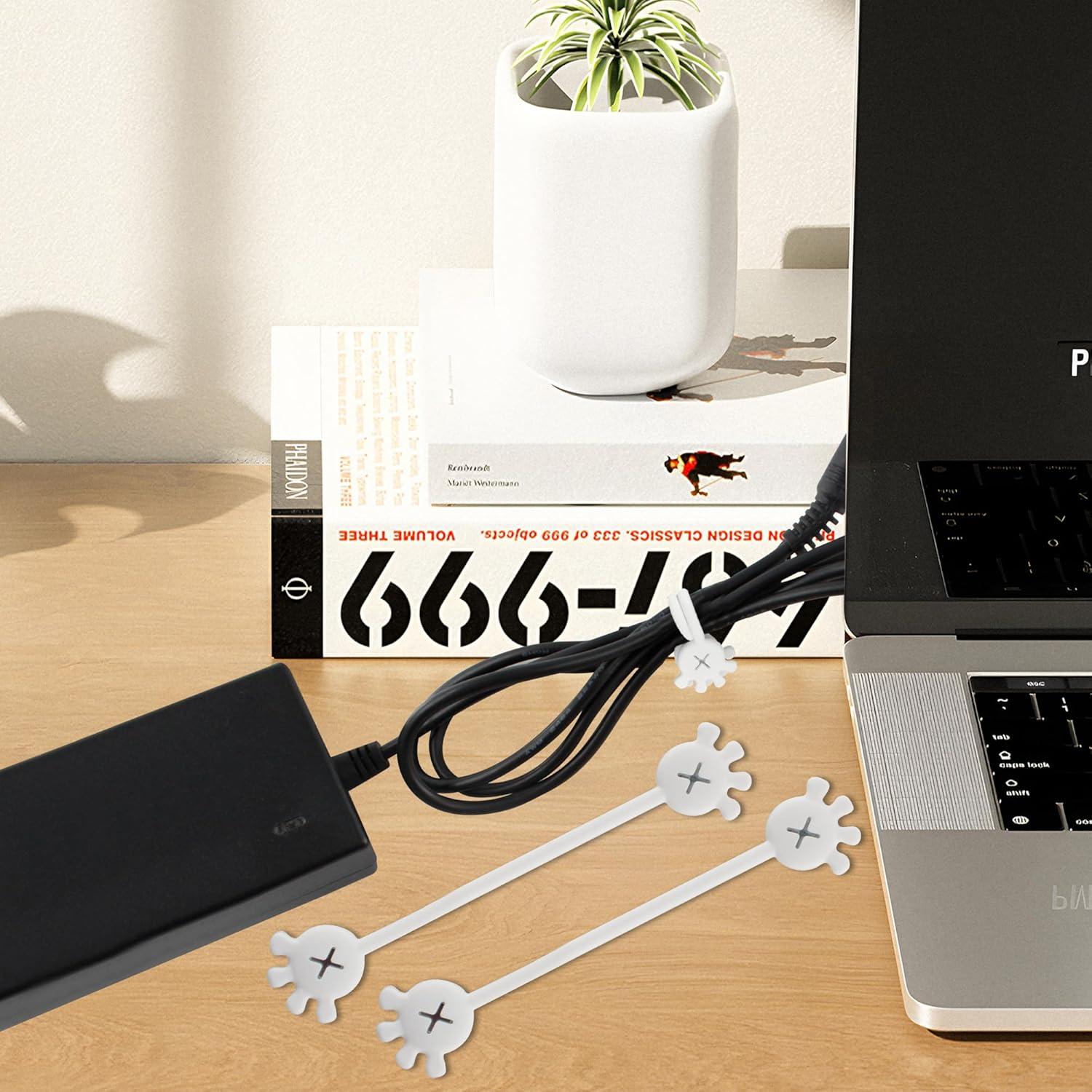 Lilaly 10 Pcs Silicone Cable Ties Versatile Silicone Cord Organizer Straps Reusable Cute Palm Shaped Silicone Cable Straps Thread Organizer, White