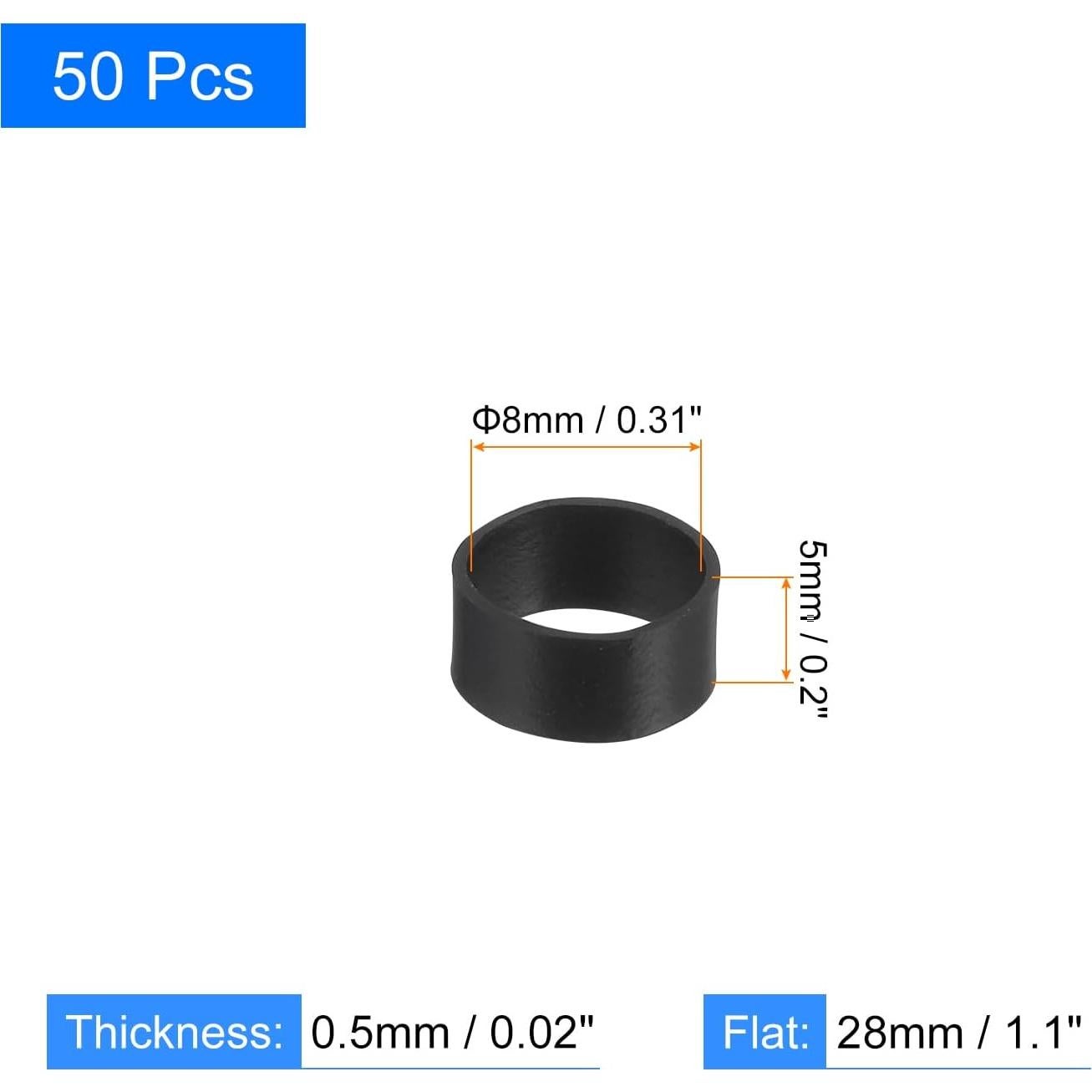 50 Piezas Bandas de Goma de Silicona uxcell 8x5mm Negras