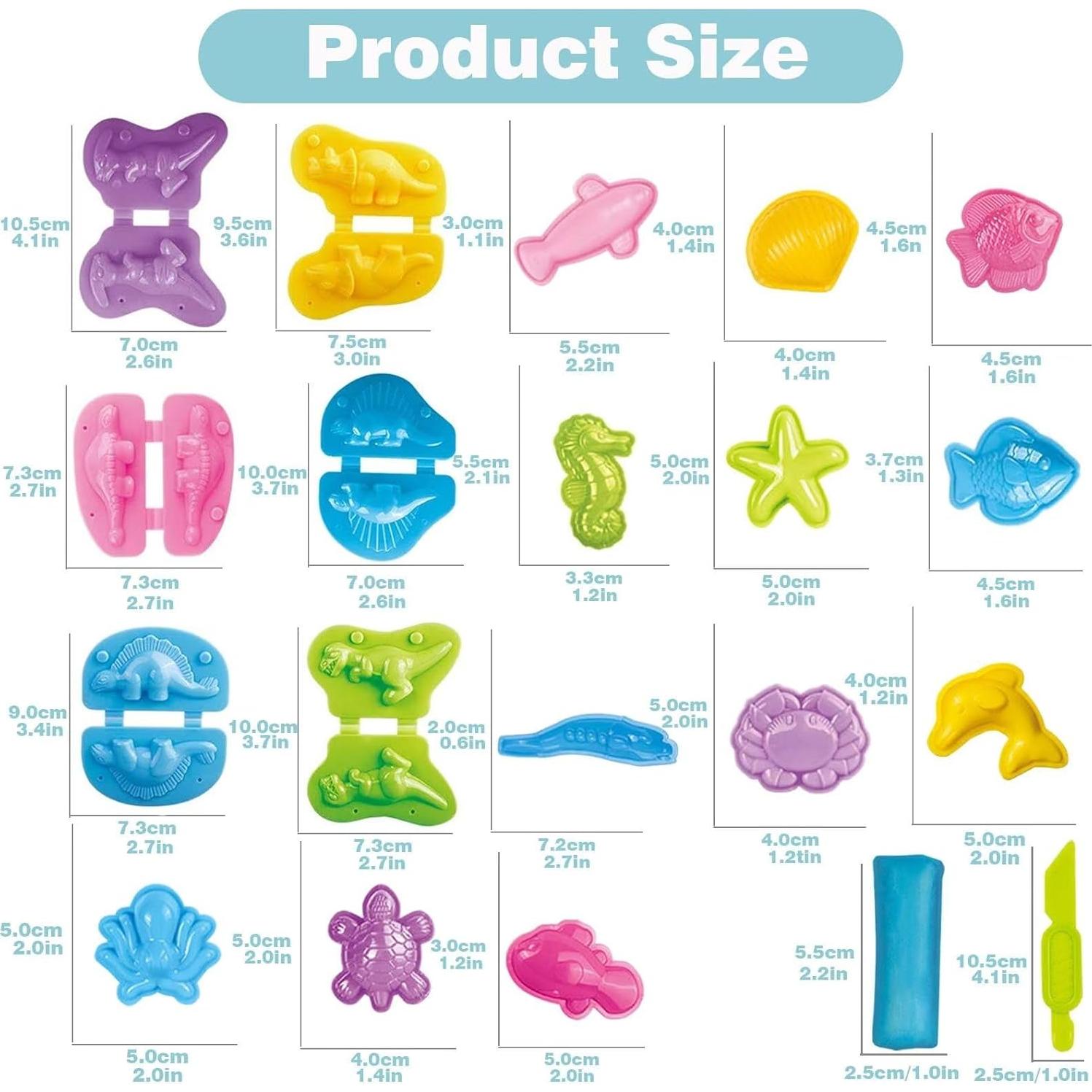 Set de 18 Moldes de Dinosaurios y Océano + 10 Arcillas Yiklucg