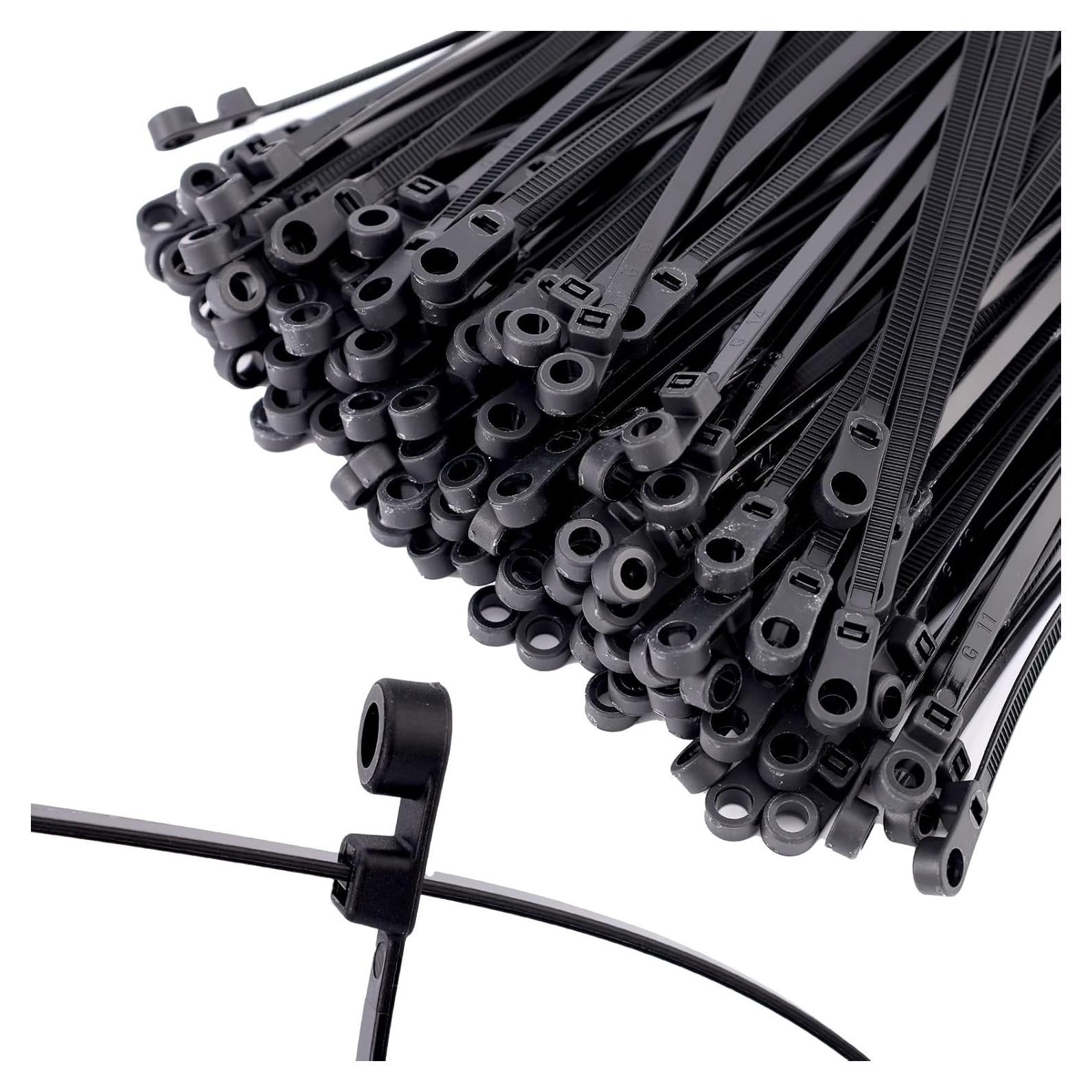 200 Bridas Negras de Nylon 30cm con Agujero para Tornillo
