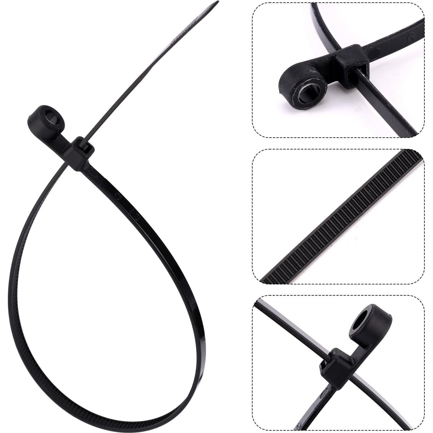 200 Bridas Negras de Nylon 30cm con Agujero para Tornillo