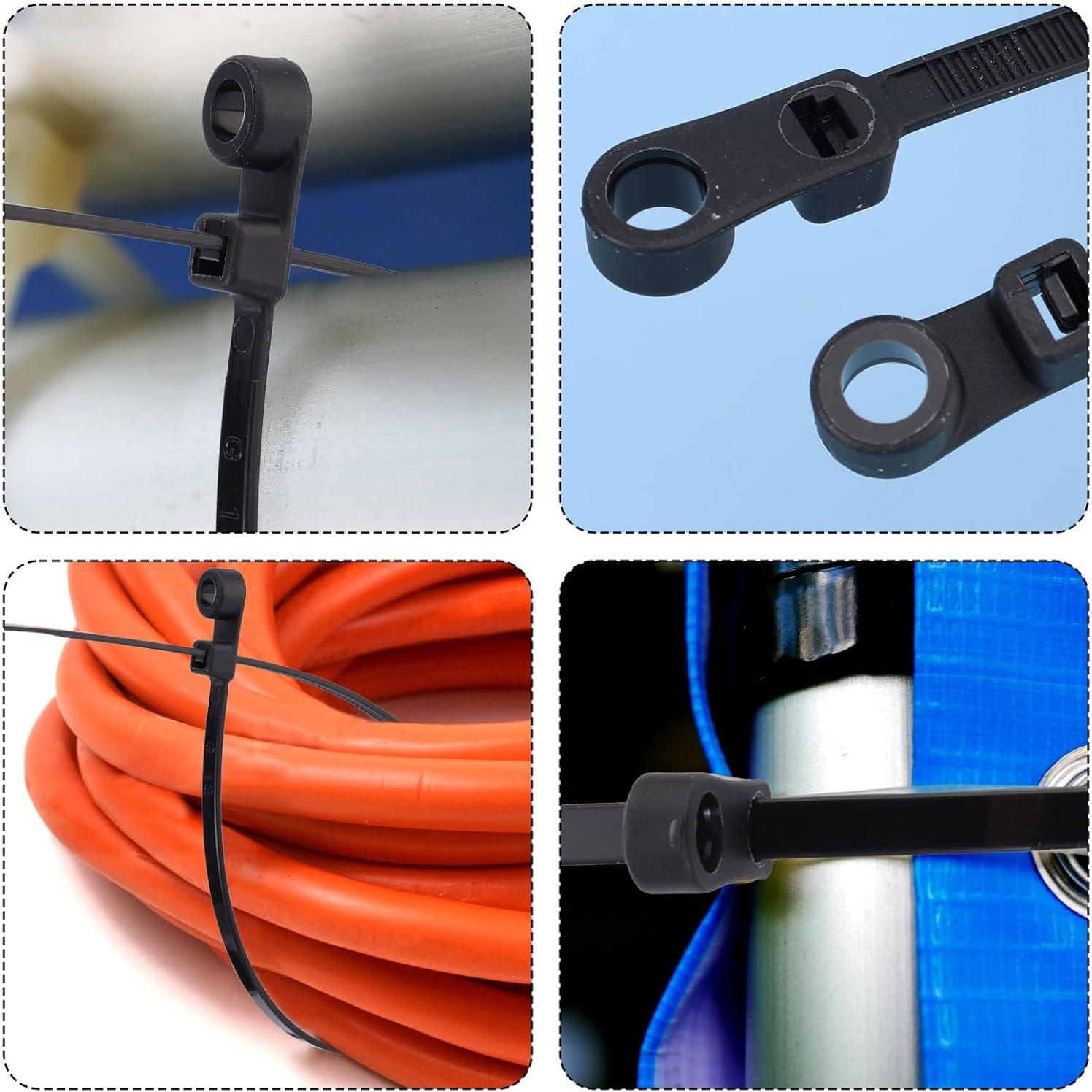 200 Bridas Negras de Nylon 30cm con Agujero para Tornillo