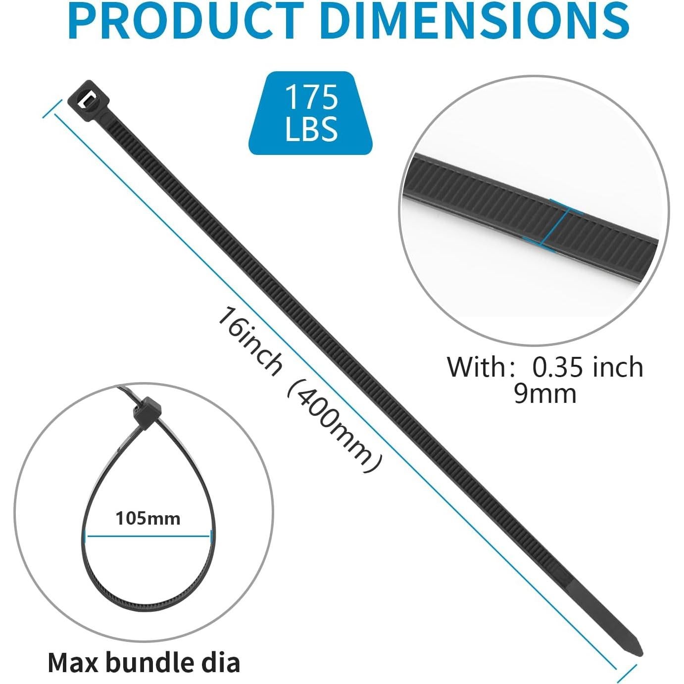 Bridas de Cable Pesadas MasiStranth 100PCS 40cm 175lbs Nylon