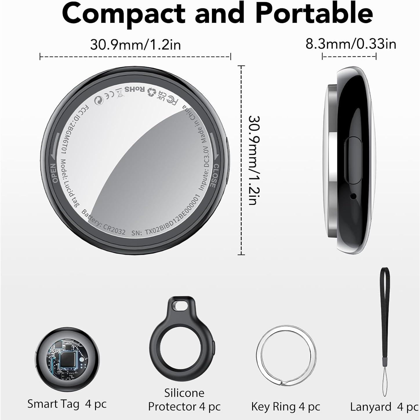 Rastreador Bluetooth Tukio Lucid 4 Paquete - Certificado Apple MFi