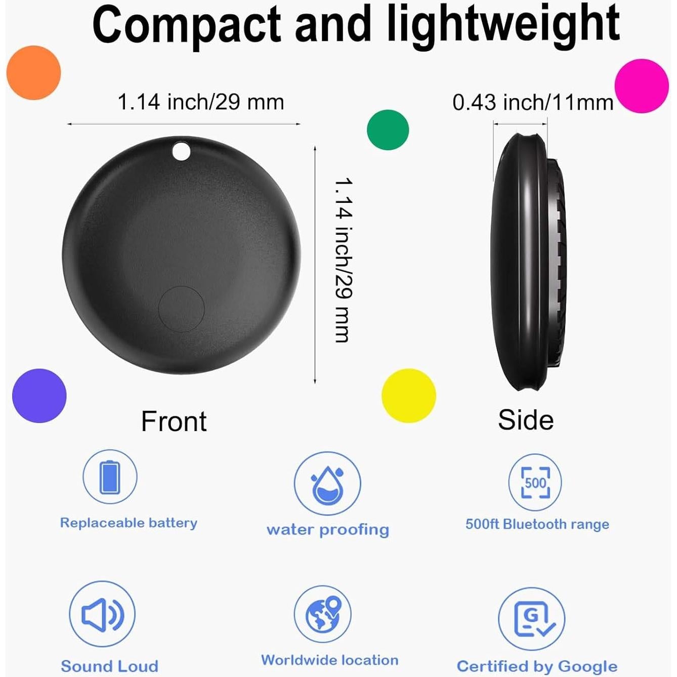 Air Tag Android Youmeet Paquete de 4 Rastreo Bluetooth Negro