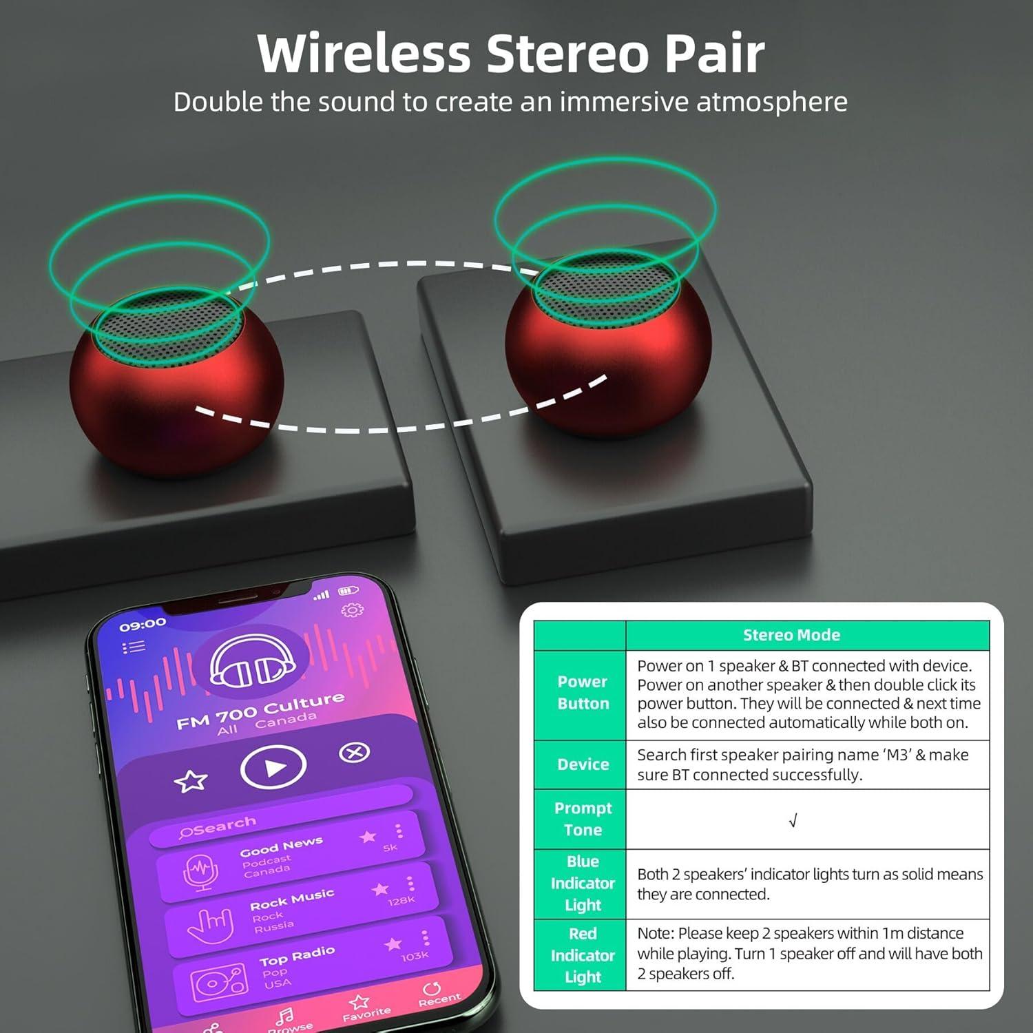 Altavoces Mini Bluetooth SEVENKA 2 Pack 3W Portátiles Rojo