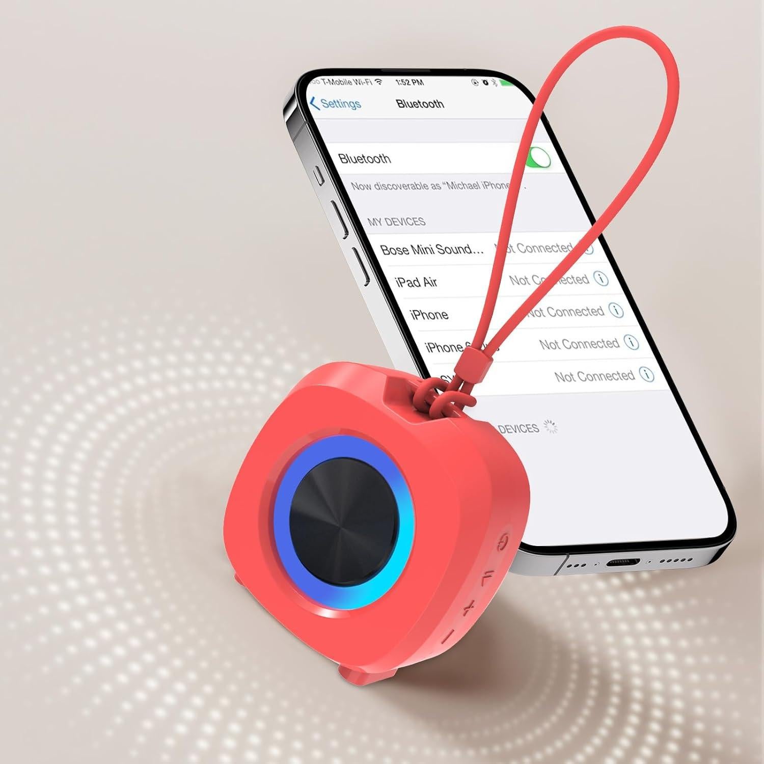 Altavoz Bluetooth Peicheng IPX5 Portátil Rojo 5W con Luces RGB