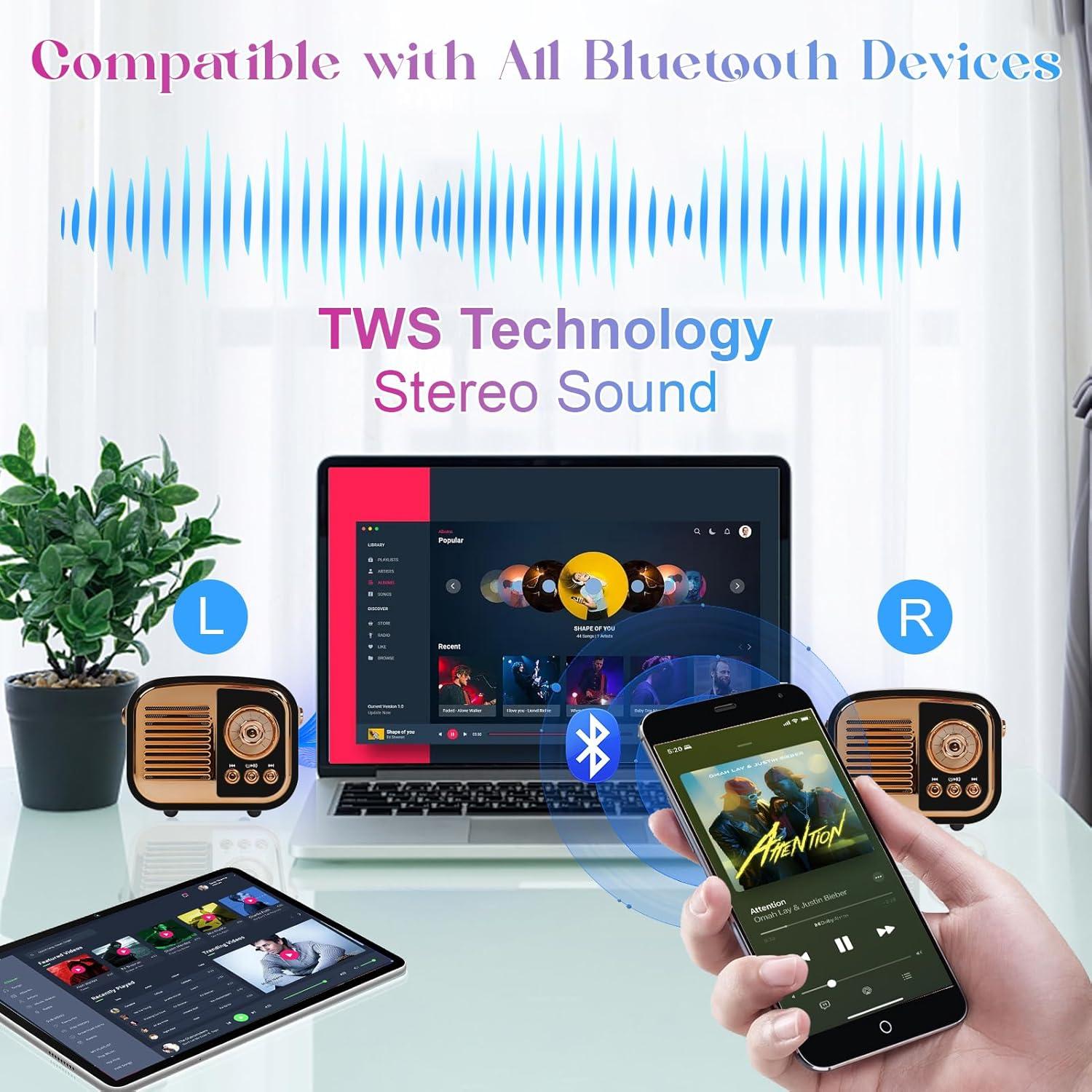 Altavoz Bluetooth Retro Aresrora Mini 3W Negro - Diseño Vintage