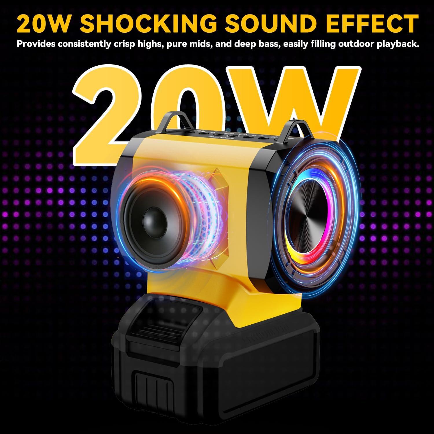 Altavoz Bluetooth Dewalt 20W con USB-C y luces LED