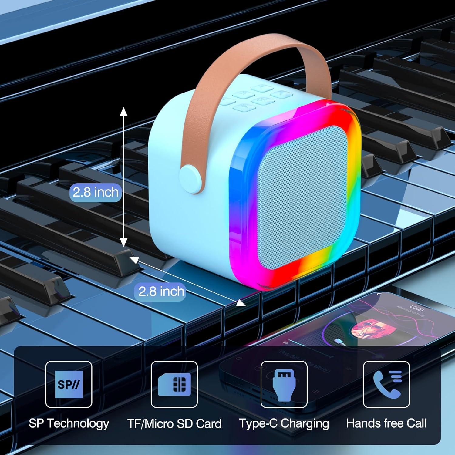 Mini Máquina de Karaoke Bluetooth K12 Azul con 2 Micrófonos