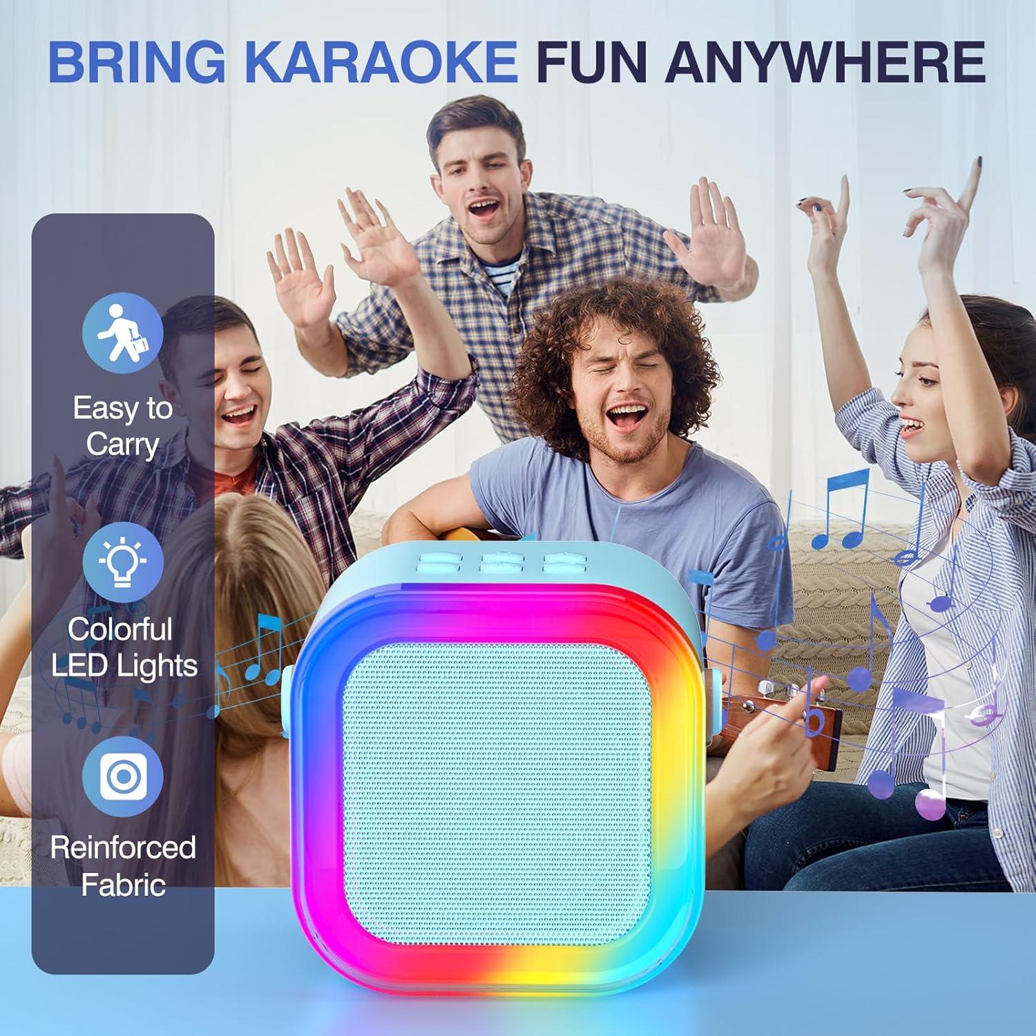 Mini Máquina de Karaoke Bluetooth K12 Azul con 2 Micrófonos