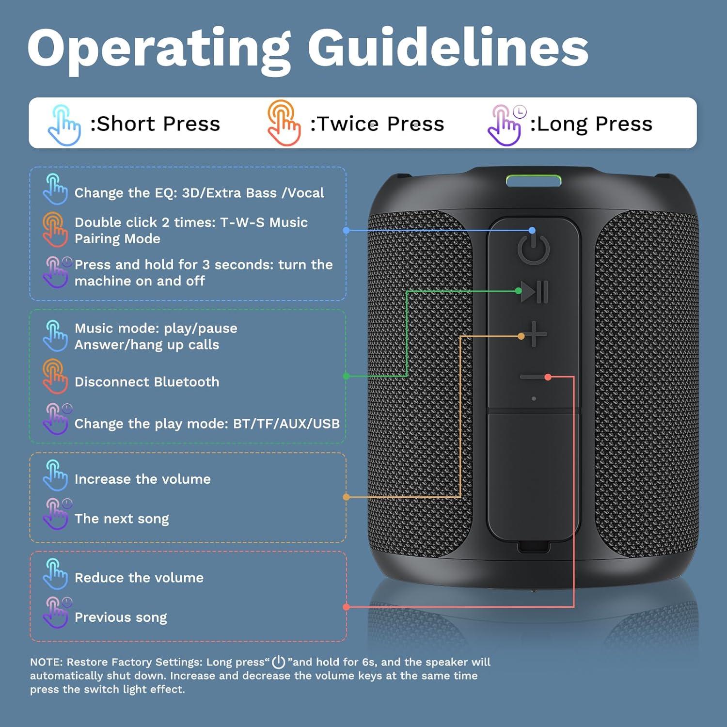 Altavoz Bluetooth Portátil OHAYO 40W Impermeable IPX7 con Luces RGB