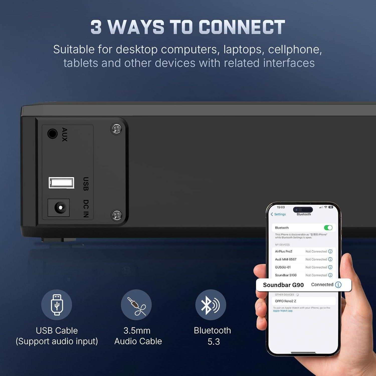 Barra de Sonido Wohome G90 2.1 Bluetooth 5.3 con RGB