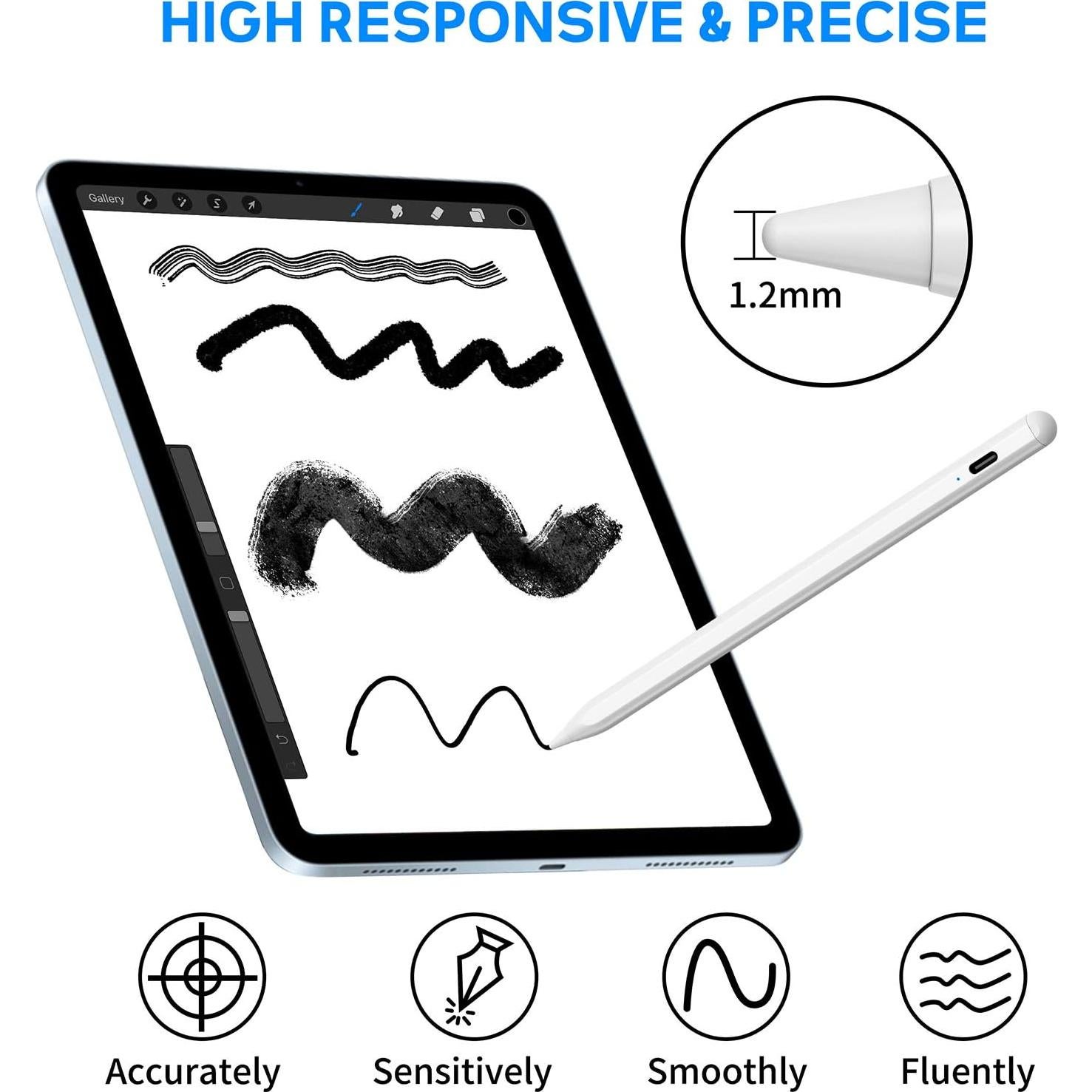 Lápiz Stylus Activo NTHJOYS Blanco para iPad y Android Punta Fina