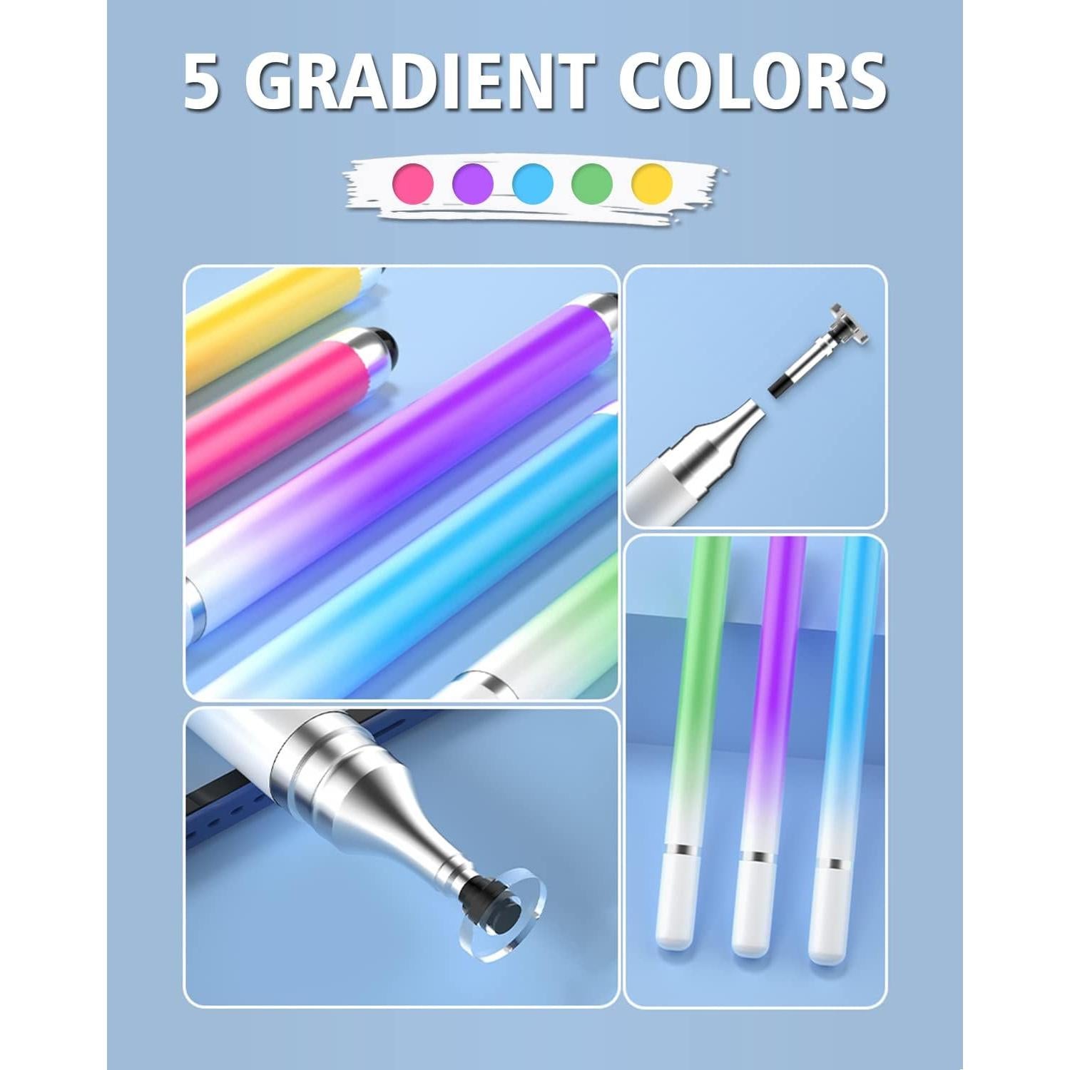 Lápices Stylus Universales 2 en 1 AmberVec - Paquete de 5 Colores