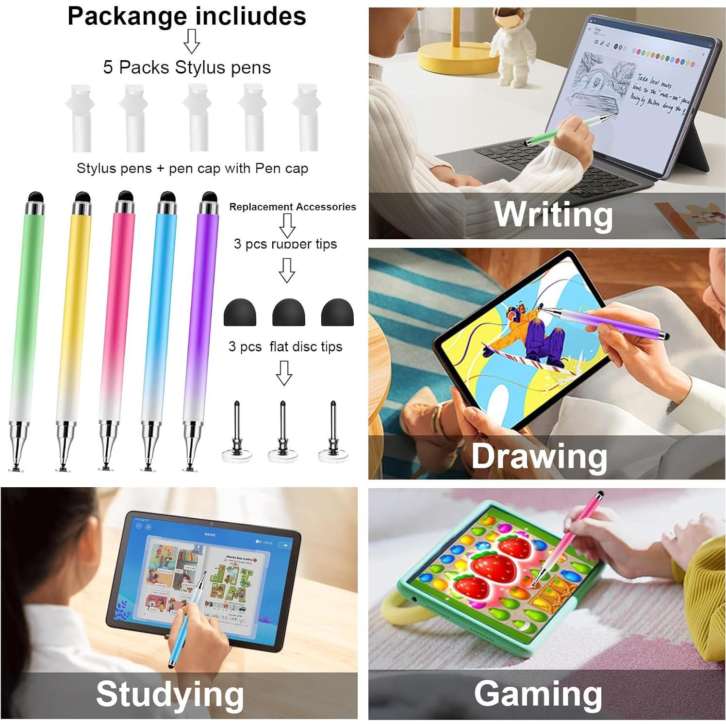 Paquete de 5 bolígrafos stylus Wrseler 3 en 1 alta precisión