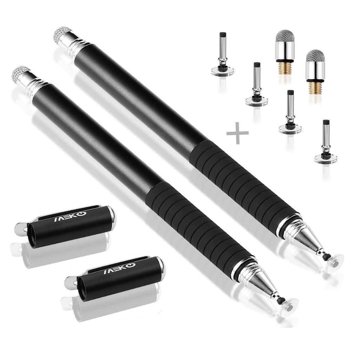 Stylus Universal MEKO 2 en 1 con 6 Puntas Reemplazo Negro