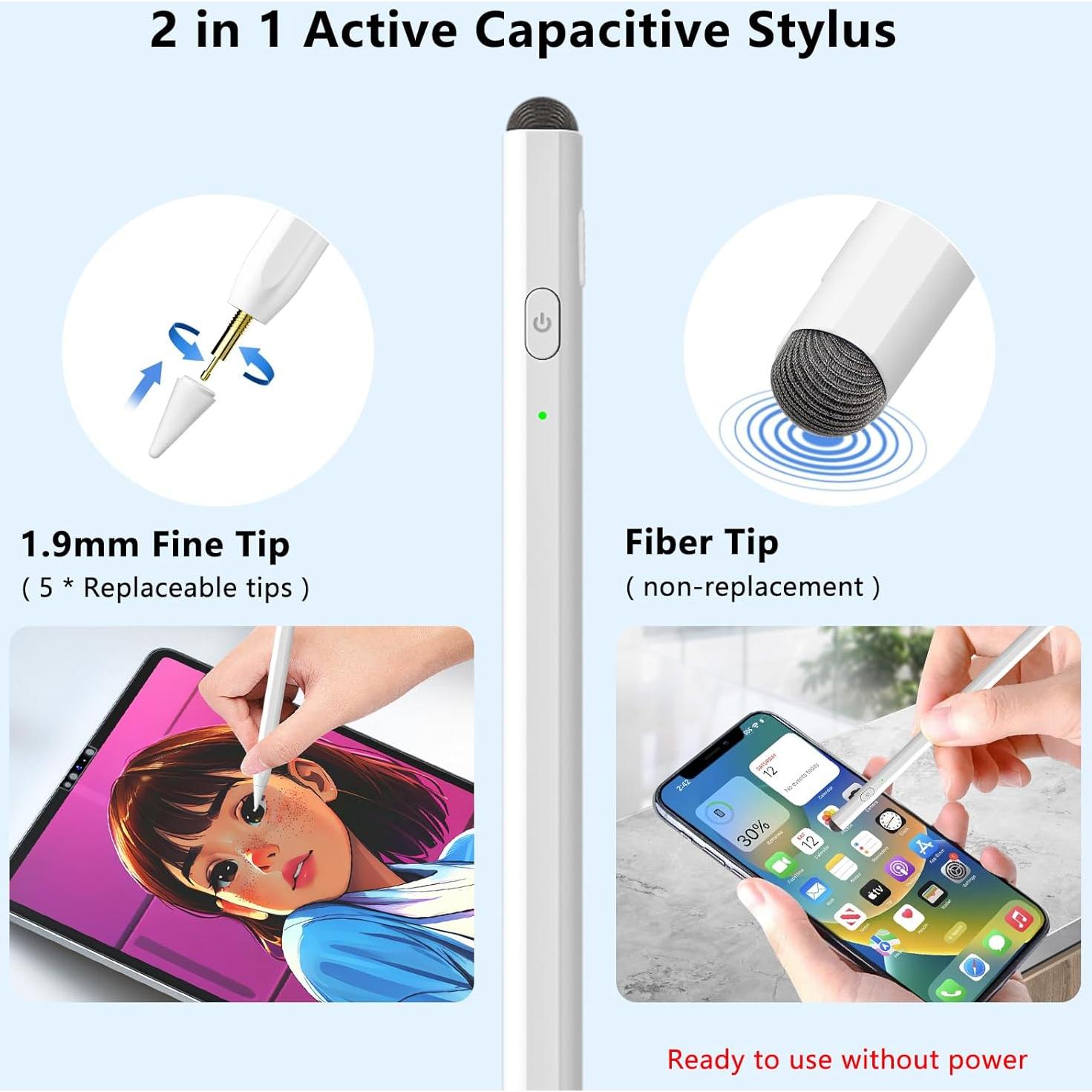 Lápiz Stylus Activo para iPad COO 2 en 1 Carga Rápida