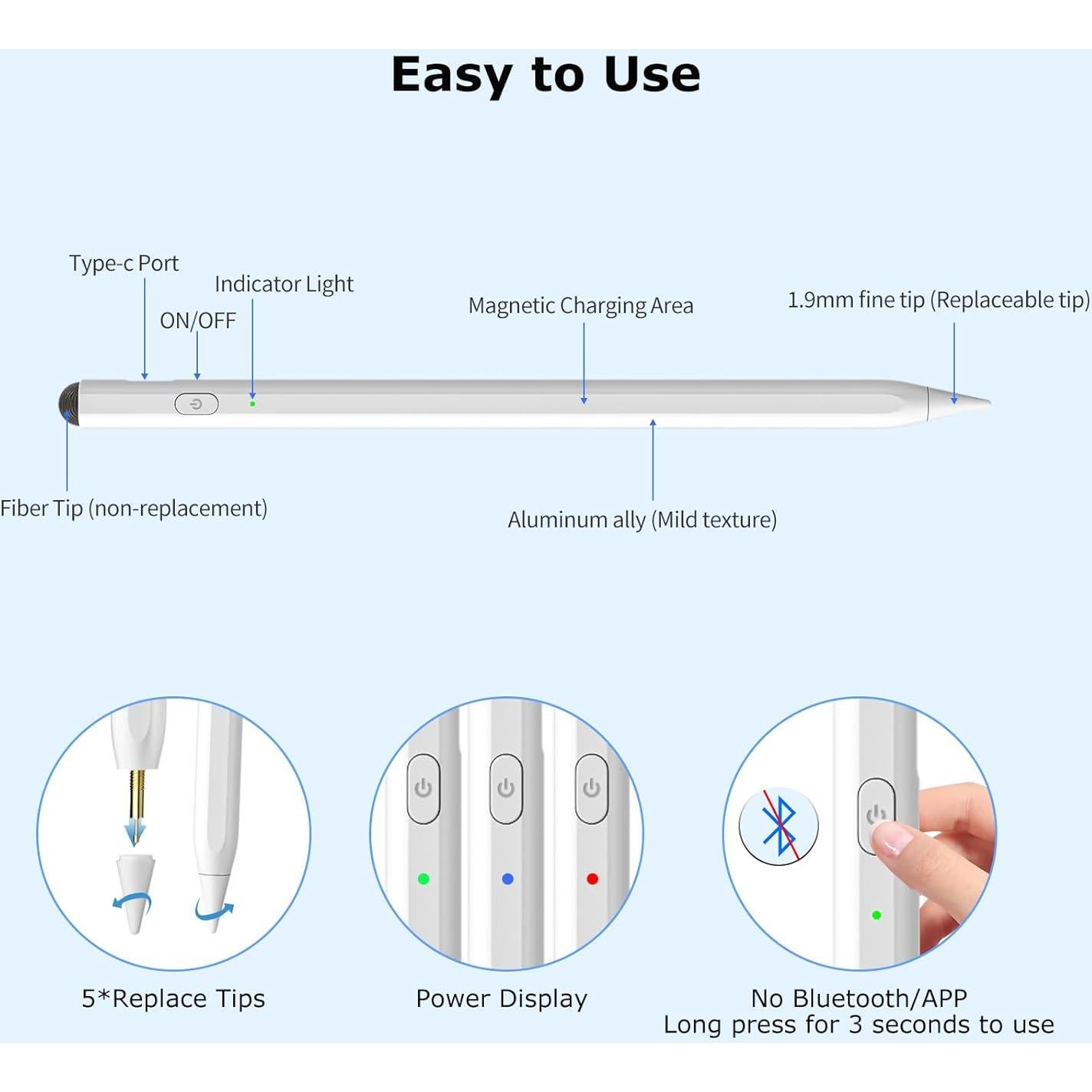 Lápiz Stylus Activo para iPad COO 2 en 1 Carga Rápida