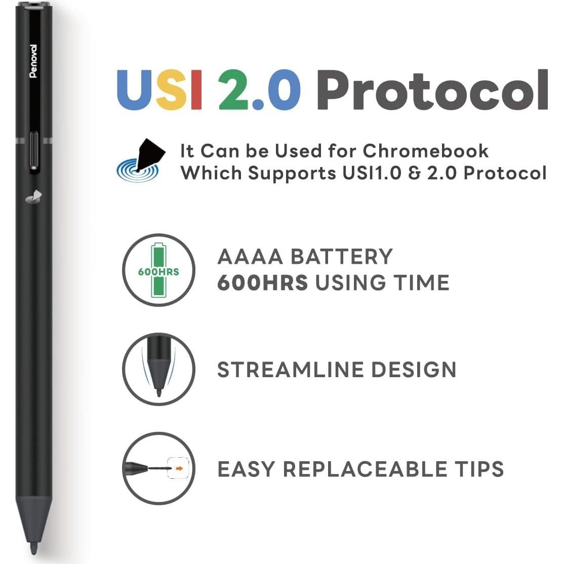 Pluma Stylus Penoval USI 2.0 Lite para Chromebook y Tablet