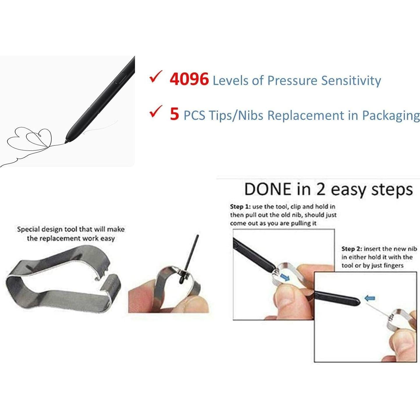 Lápiz Stylus Reemplazo Samsung Galaxy Tab S9 FE 4096 Niveles Gris