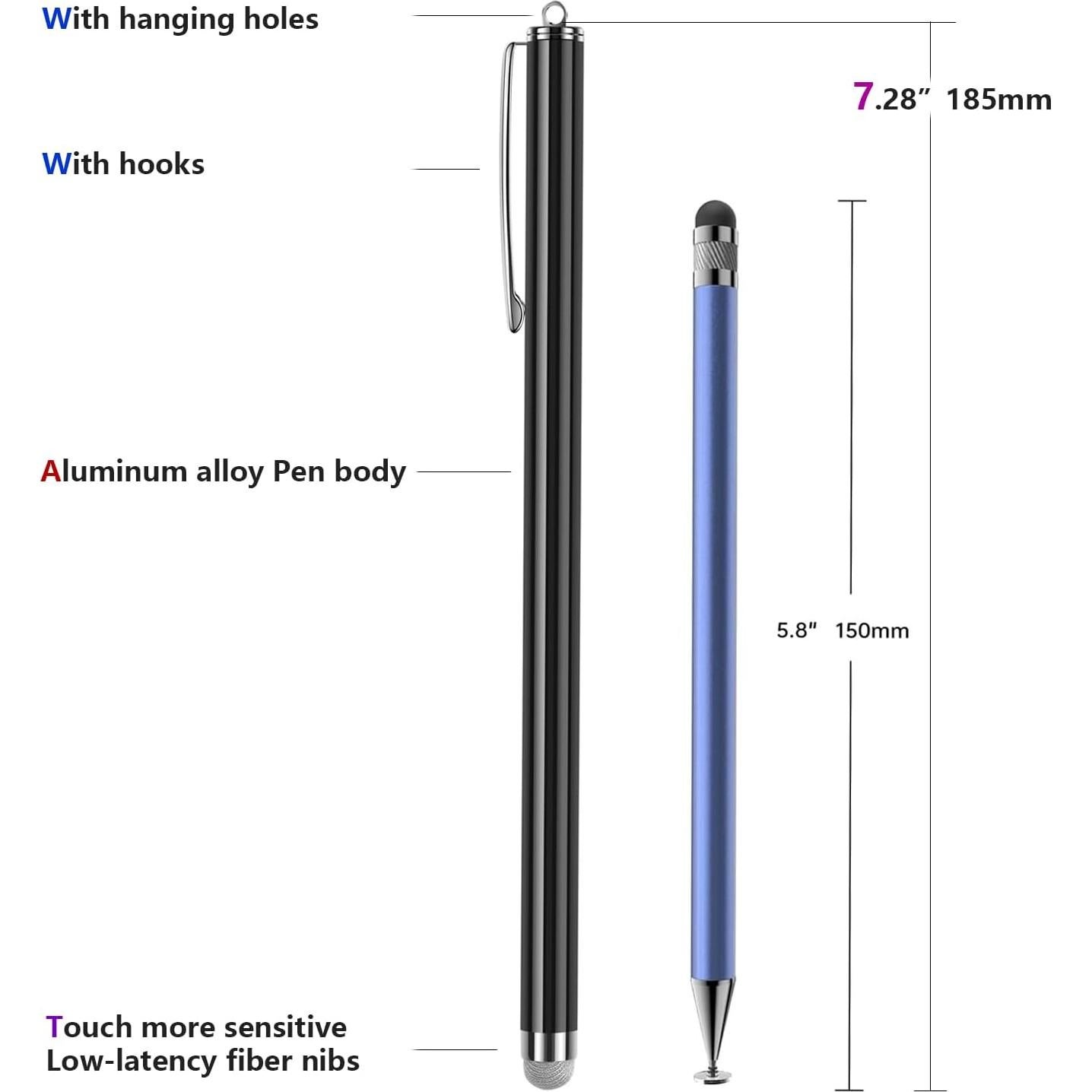 Lápiz Estilográfico Largo 185mm para Pantalla Táctil - Negro/Azul/Rosa/Púrpura